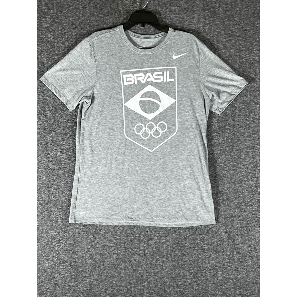 Nike Brasil Olympic Dri-FIT Gray Heather Athletic Cut T-Shirt Mens Large